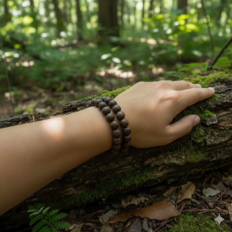 Wood round dark oak bead K4